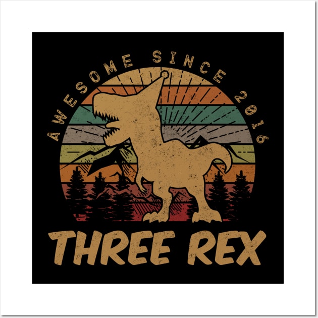 Kids 3rd Birthday Three Rex Third Dinosaur 3 Year Old Gifts Wall Art by rhondamoller87